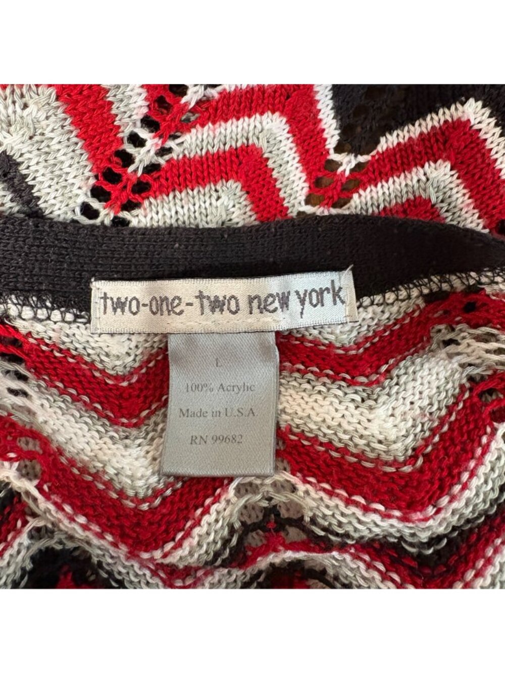 Two-One-Two Open Front Cardigan Womens Size Large Red Black Lightweight Sweater - Picture 5 of 7